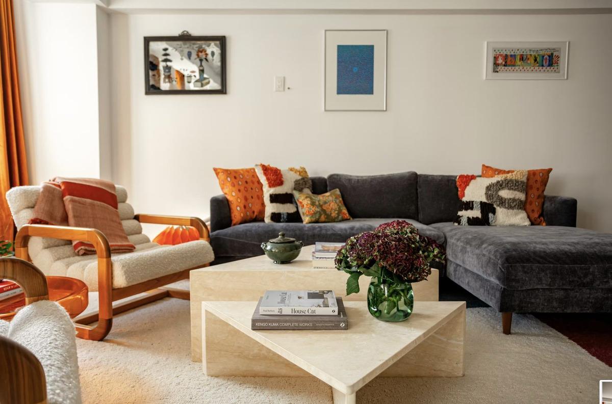 Contemporary living space with architectural details and natural light in NYC loft